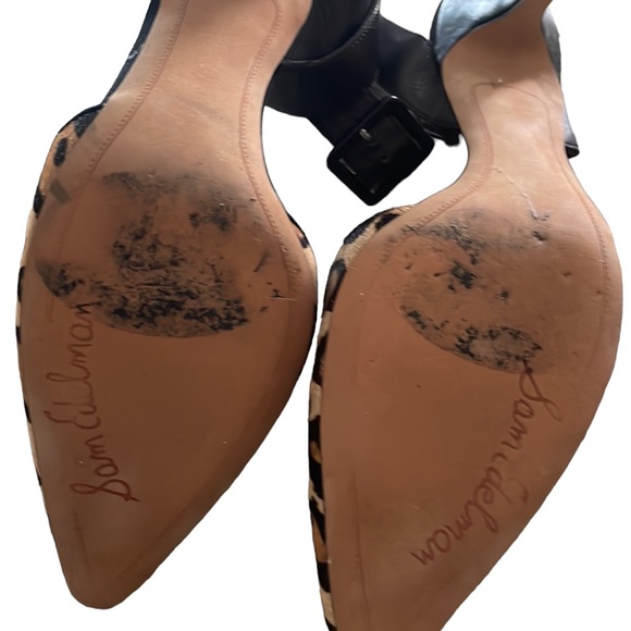 Sam Edelman Pointed Toe Cheetah Okala Animal Print Calf Hair Ankle Strap Heels - Picture 6 of 8